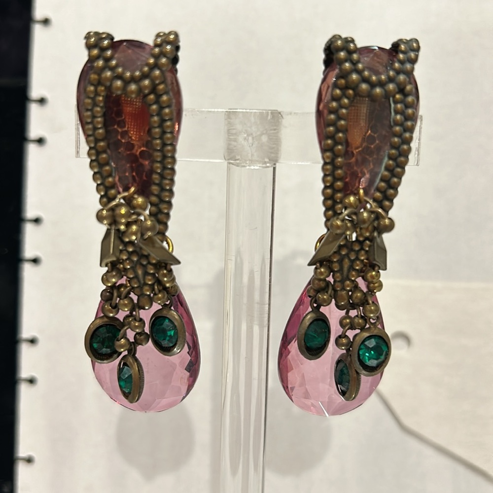 Vintage Amethyst & Emerald Crystal Clip on Earrings